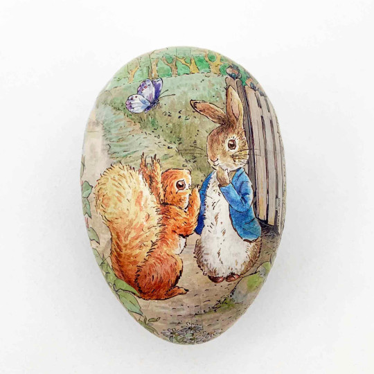 4-1/2" Peter Rabbit with Squirrel Nutkin Papier Mache Easter Egg Container ~ Germany